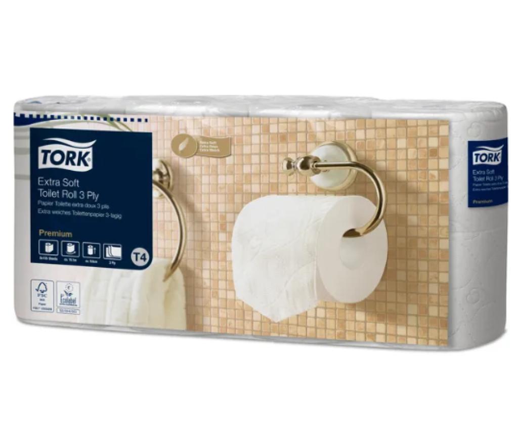 Toiletpapier Tork T4 Premium extra soft 3-laags 155 vel  pak/8 - Per pak