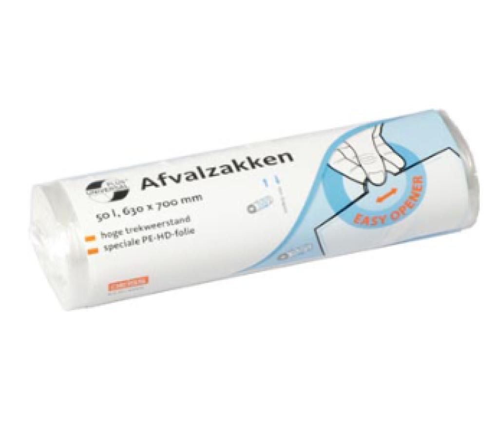 Vuilzak transparant HDPE 63 x 70 cm 10 micron 50L rol/50 - Per pak