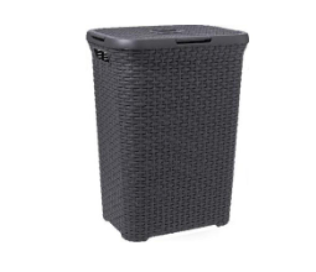 Wasmand Curver antraciet met deksel 60L - Per stuk