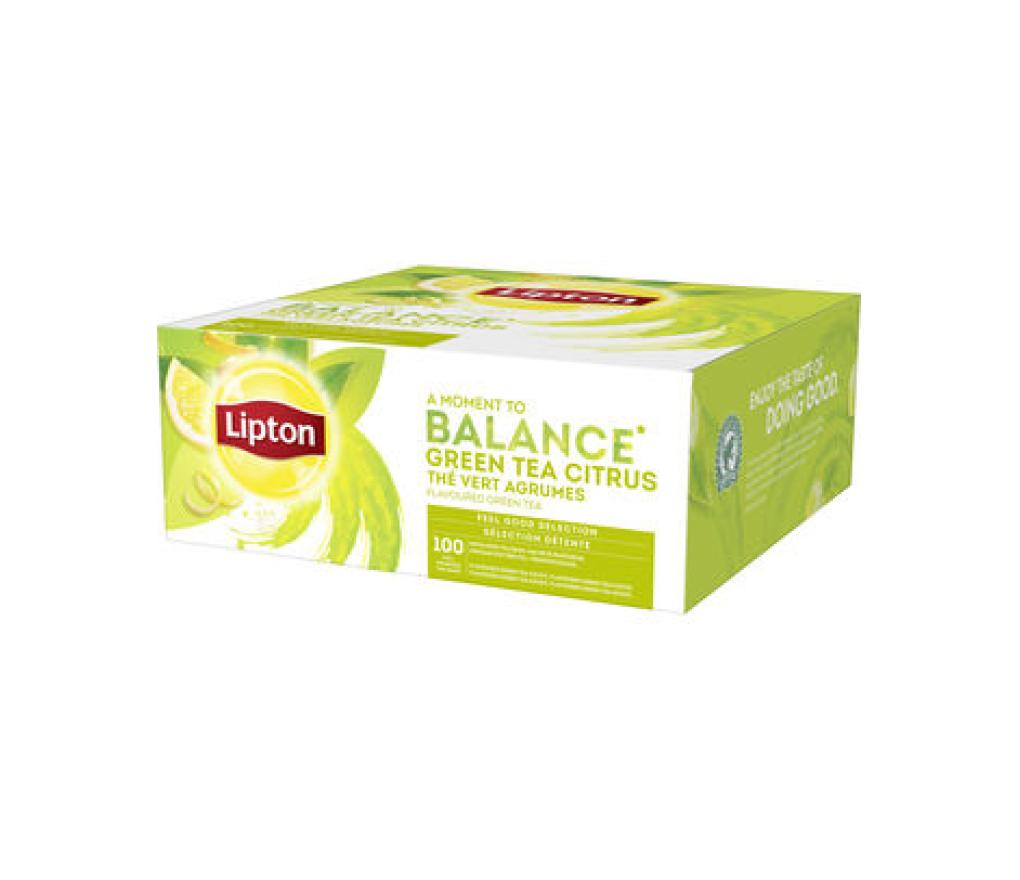 Thee Lipton Balance Green Tea Citrus theebuiltjes doos/100 - Per pak