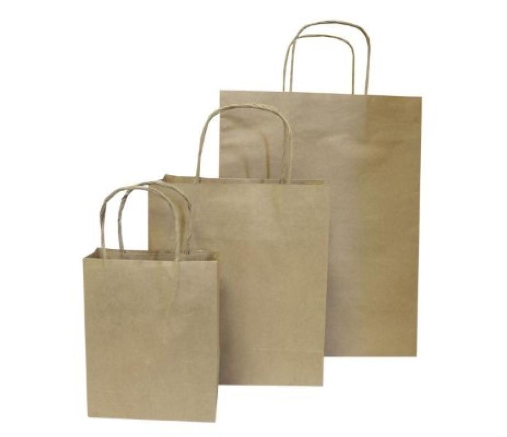 Draagtas met handvat kraftpapier bruin 12 x 5,5 x 15 cm pak/20 - Per pak