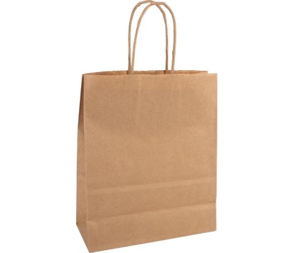 Draagtas met handvat kraftpapier bruin 18 x 8 x 22 cm pak/50 - Per pak