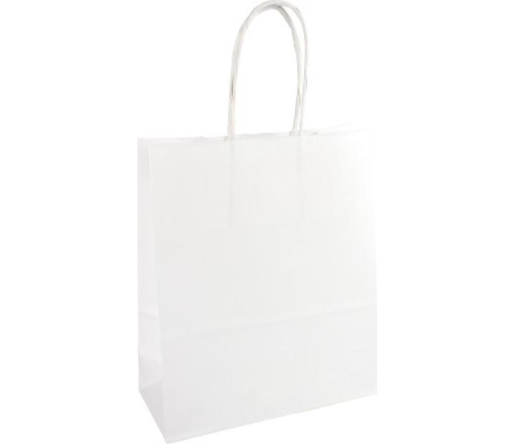 Draagtas met handvat kraftpapier wit 18 x 8 x 22 cm pak/50 - Per pak
