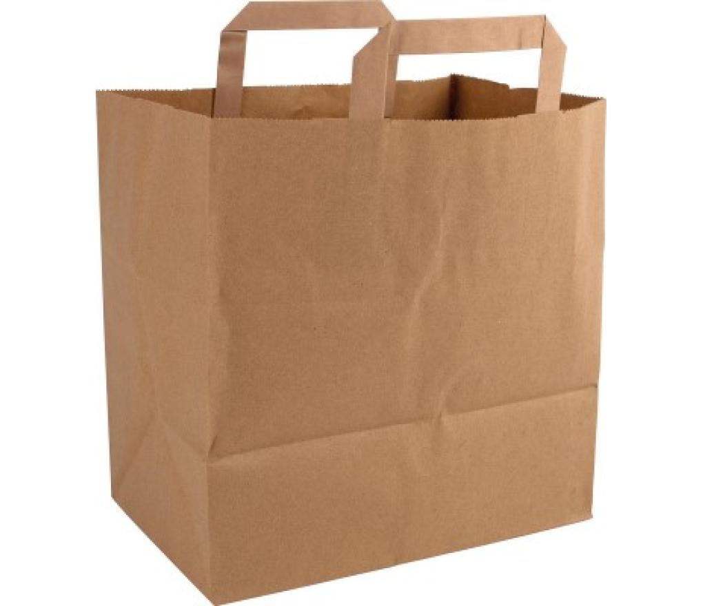 Draagtas met platte oren kraftpapier bruin 32 x 16 x 42 cm pak/250 - Per pak