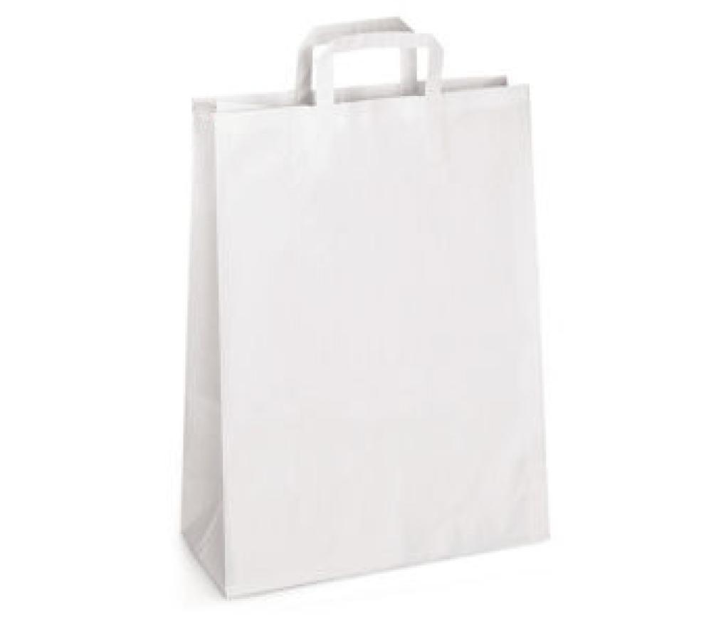 Draagtas met platte oren kraftpapier wit 22 x 10 x 28 cm pak/250 - Per pak