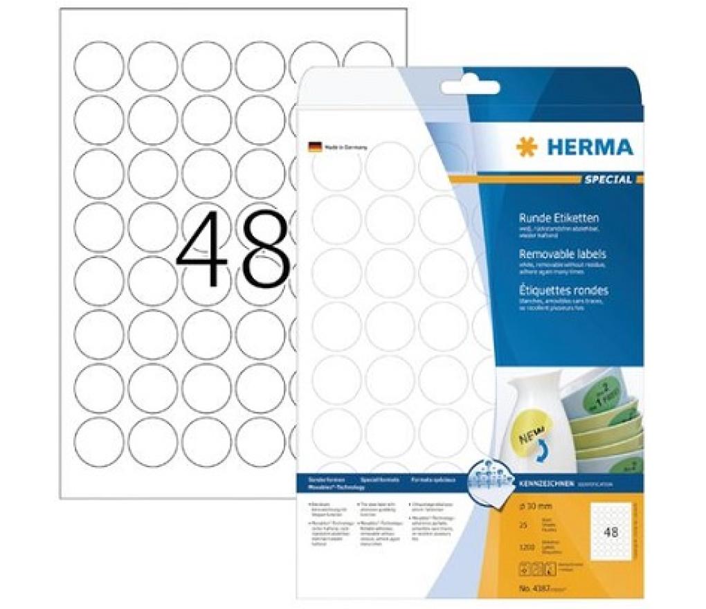 Etiket Herma 4387 dia 30 mm wit 1200 stuks - Per pak