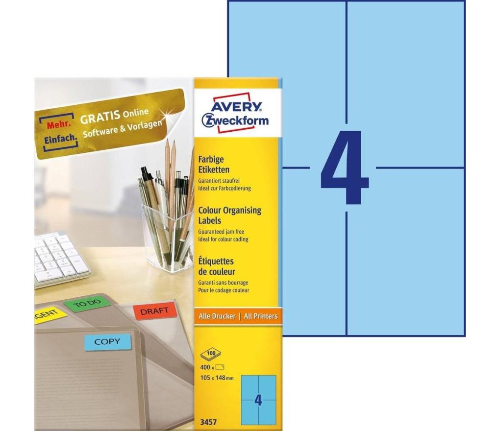 Etiket ILK Avery Zweckform 3457 105 x 148 mm blauw doos/400 - Per pak