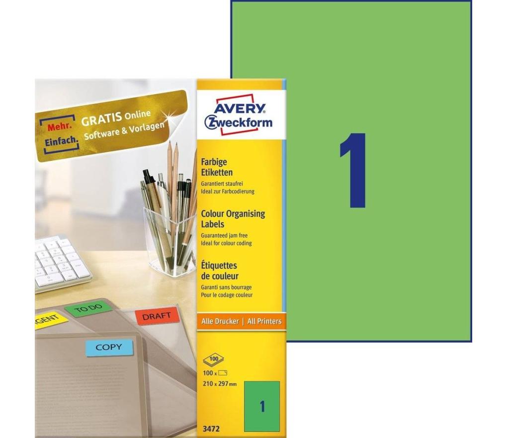 Etiket ILK Avery Zweckform 3472 210 x 297 mm groen doos/100 - Per pak