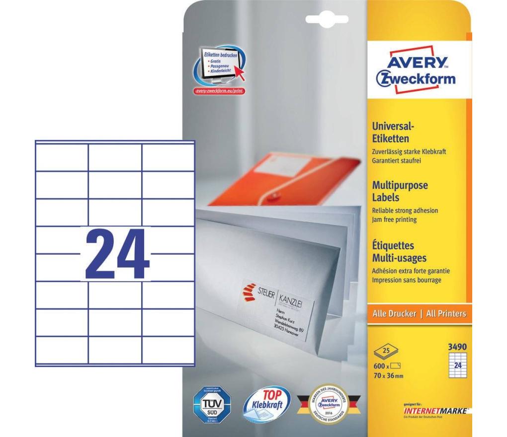 Etiket ILK Avery Zweckform 3490 70 x 36 mm 25 vel doos/600 - Per stuk