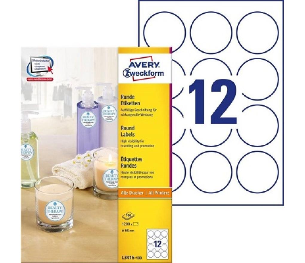 Etiket ILK Avery Zweckform L3416-100 rond dia 60 mm wit doos/1200 - Per pak