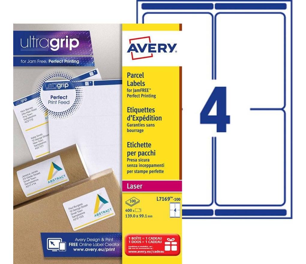 Etiket Laser Avery L7169 99,1 x 139 mm wit BlockOut doos/400 - Per pak