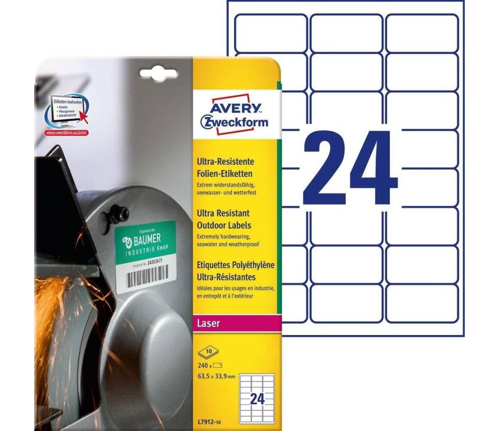 Etiket Laser Avery Zweckform L7912 63,5 x 33,9 mm weerbestendig wit doos/240 - Per pak