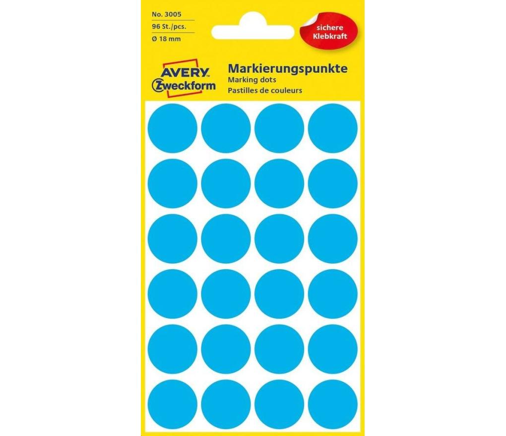 Etiket rond Avery Zweckform 3005 dia 18 mm blauw blister/96 - Per pak