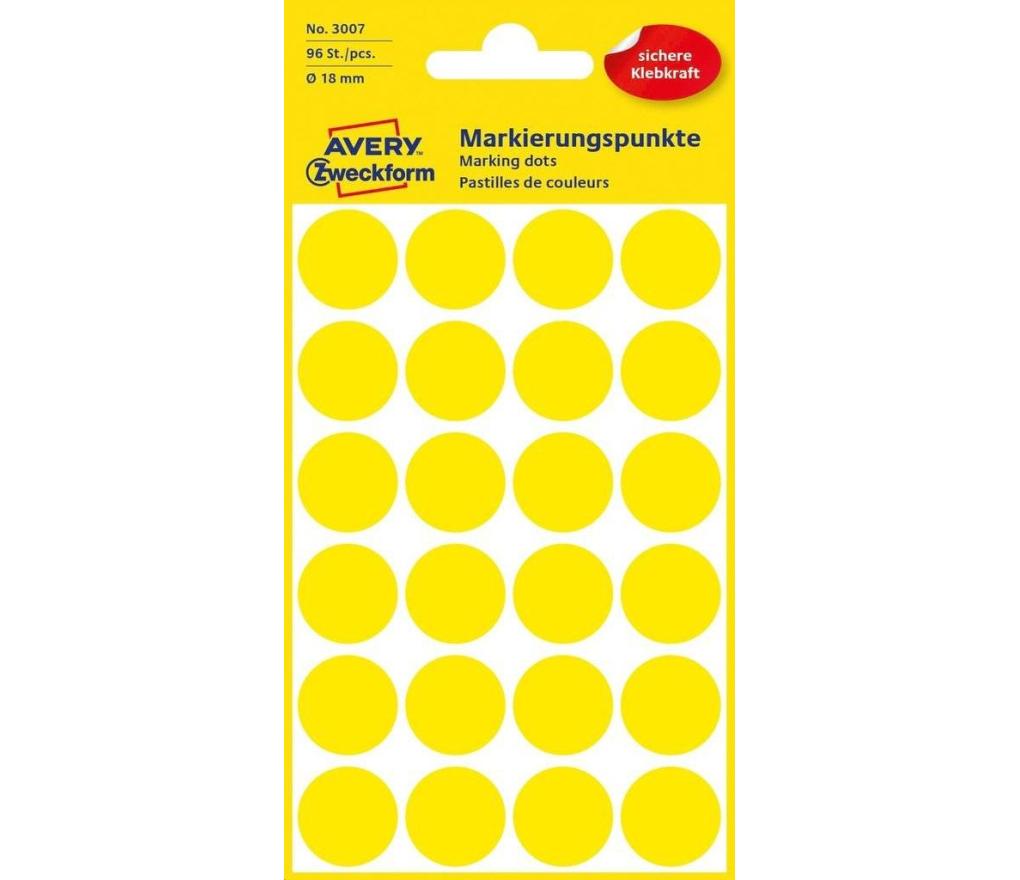 Etiket rond Avery Zweckform 3007 dia 18 mm geel blister/96 - Per pak