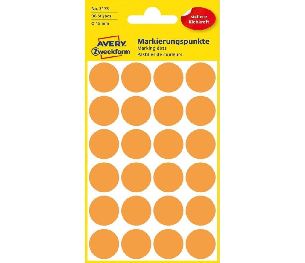 Etiket rond Avery Zweckform 3173 dia 18 mm fluo oranje blister/96 - Per pak