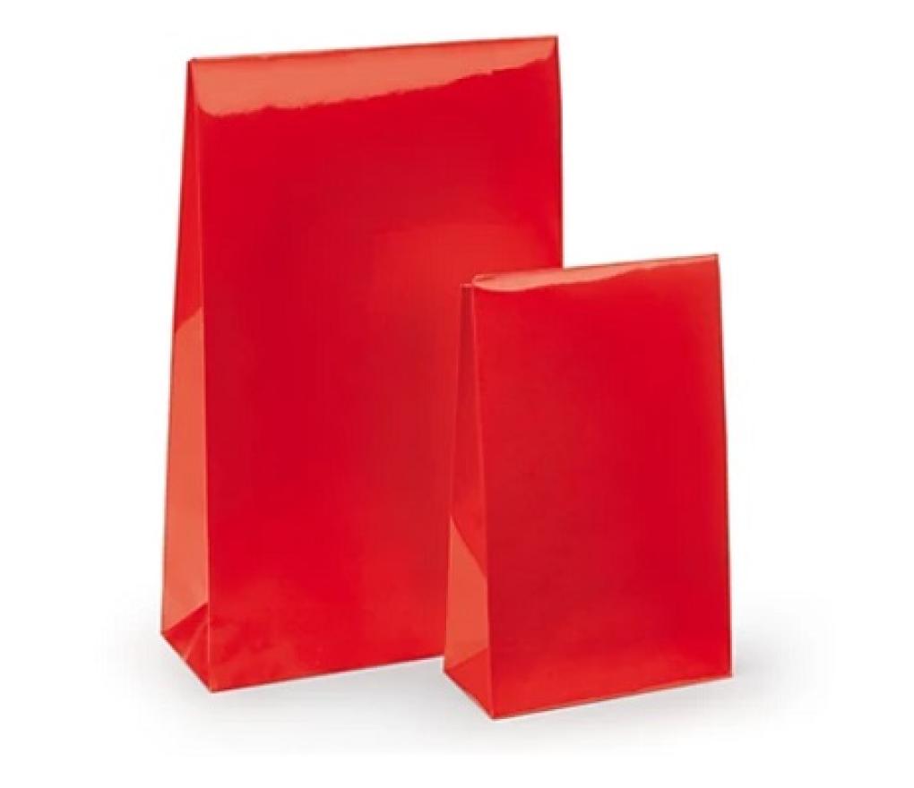 Geschenkzakjes in hoogglans lakpapier met zelfklevende sluiting rood 14 x 5,5 x 23 cm pak/50 - P/Pak