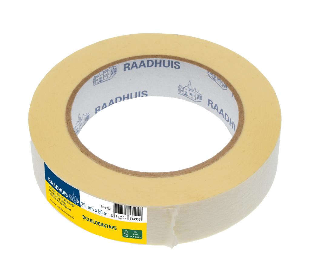 Kleefband masking tape Krepp 25 mm x 50 m - Per stuk