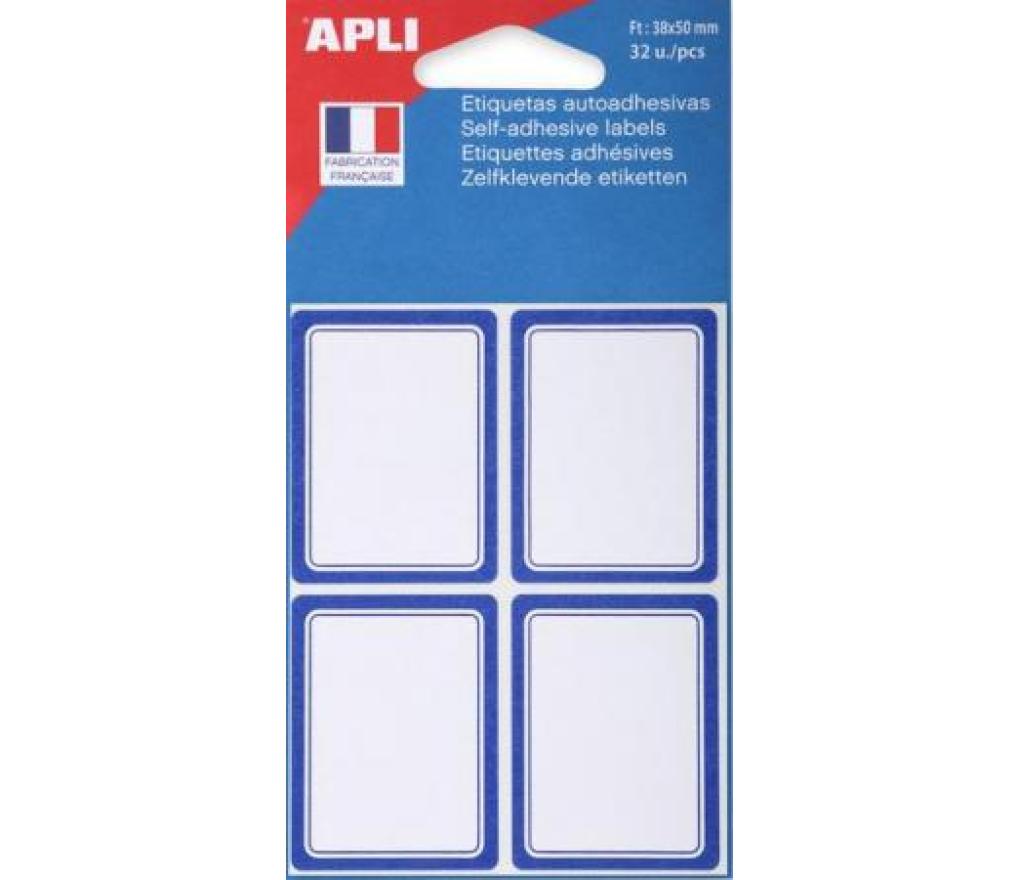 Schooletiketten 38 x 50 mm blauwe rand stuks/32 - Per pak