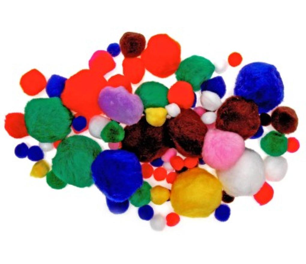 Pompons neon kleuren assorti kleuren en grootte pak/100 - Per pak