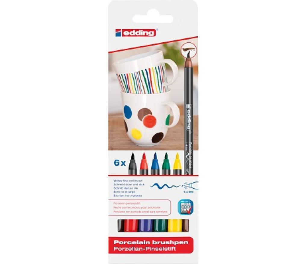 Glas- en porseleinverfstifen Edding 4200 standaardkleuren set/6 - Per pak