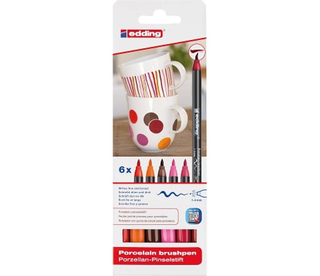 Glas- en porseleinverfstifen Edding 4200 warme kleuren set/6 - Per pak