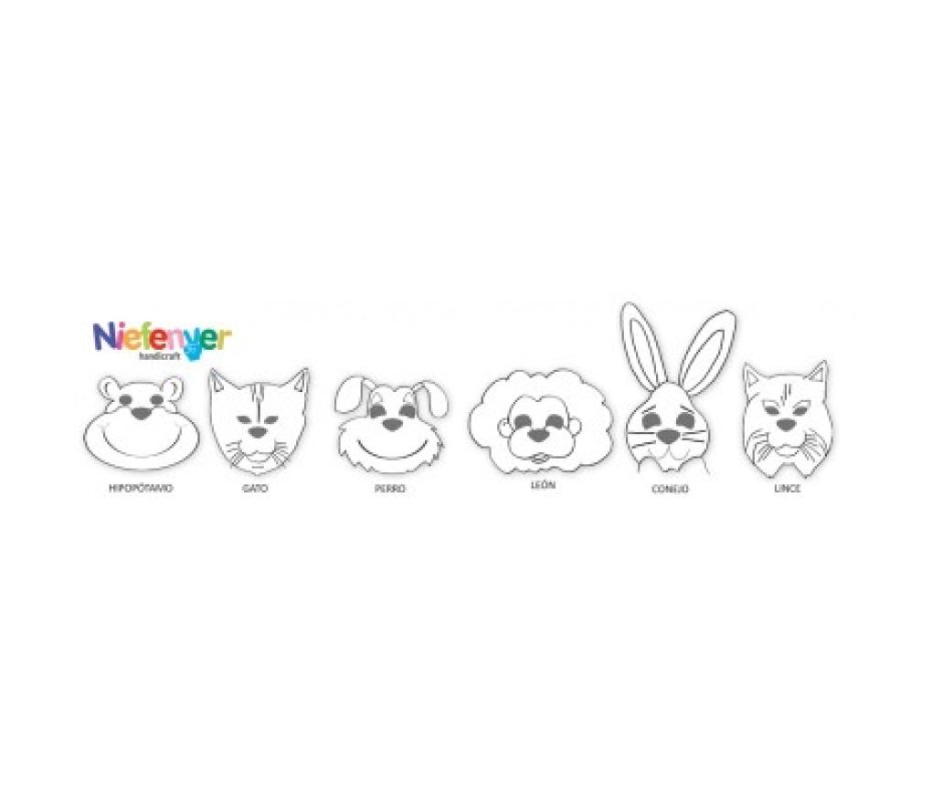 Maskers in wit karton om te knippen en te decoreren dieren pak/14 - Per stuk
