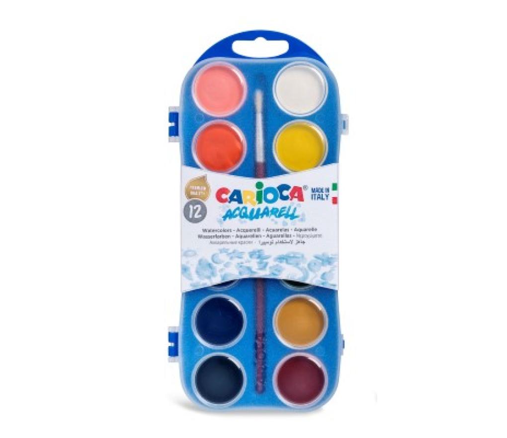 Verfdoos Carioca waterverf 12 nappen 30 mm - Per stuk