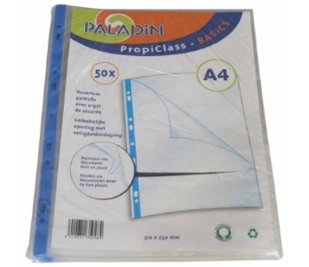 Pochetten A4 9 perforaties stop doc gedeeltelijk open rechts pak/50 - Per pak