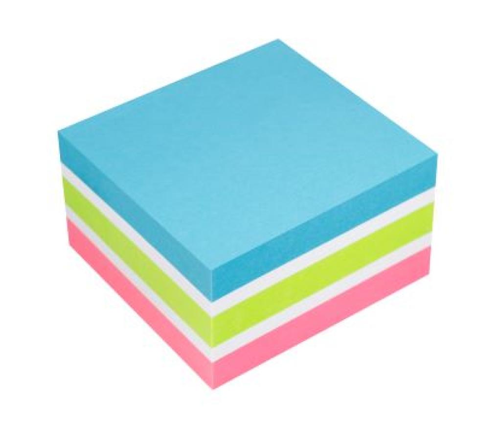 Memonotes 76 x 76 mm kubus neon 400 blaadjes blauw, groen, roze en wit voordeelpak/4 - Per pak