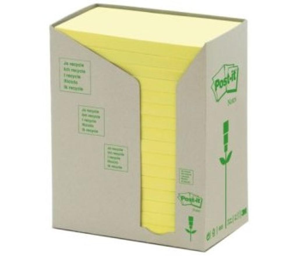 Post-it 3M gerecycleerd 76 x 127 mm geel pak/16 - Per pak