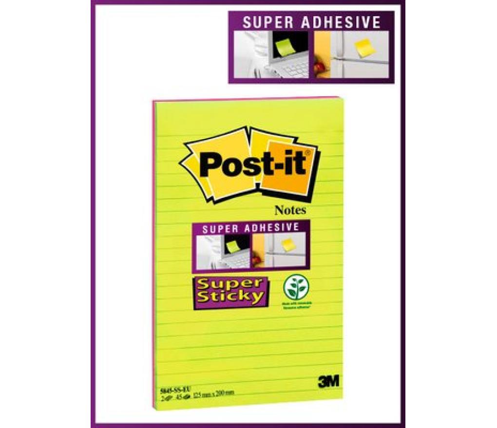 Post-it 3M Super Sticky 125 x 200 mm ultra gelijnd pak/2 - Per pak