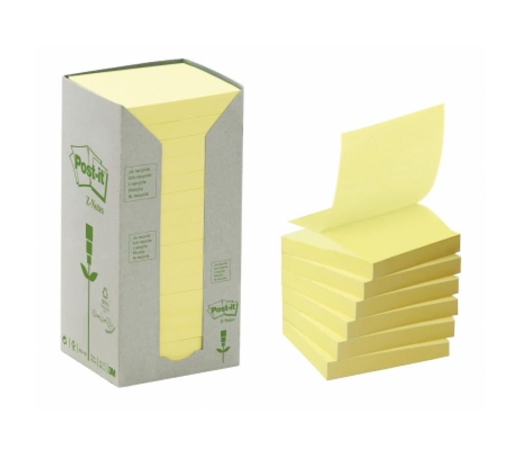 Post-it 3M Z-notes gerecycleerd 76 x 76 mm geel pak/16 - Per pak