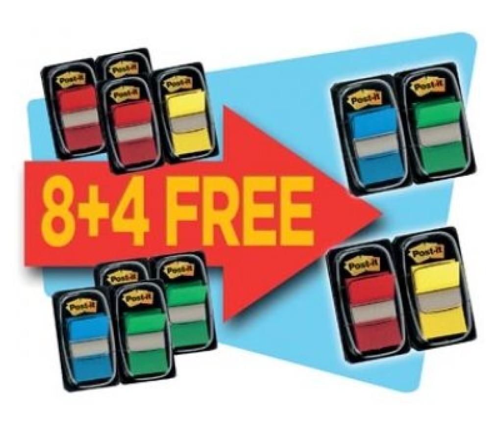 Post-it flags 680 value pack assorti 8 + 4 gratis - Per pak