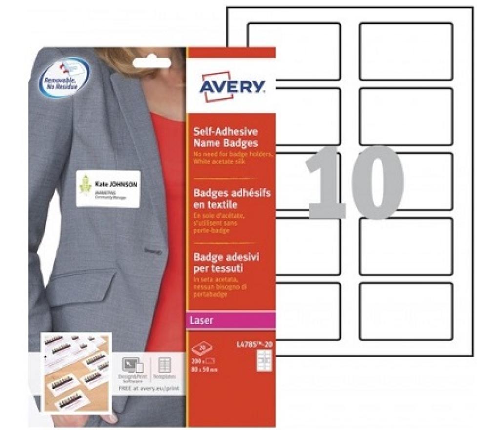 Textieletiket Laser Avery L4785-20 badge zelfklevende acetaatzijde 80 x 50 mm doos/200 st - Per pak