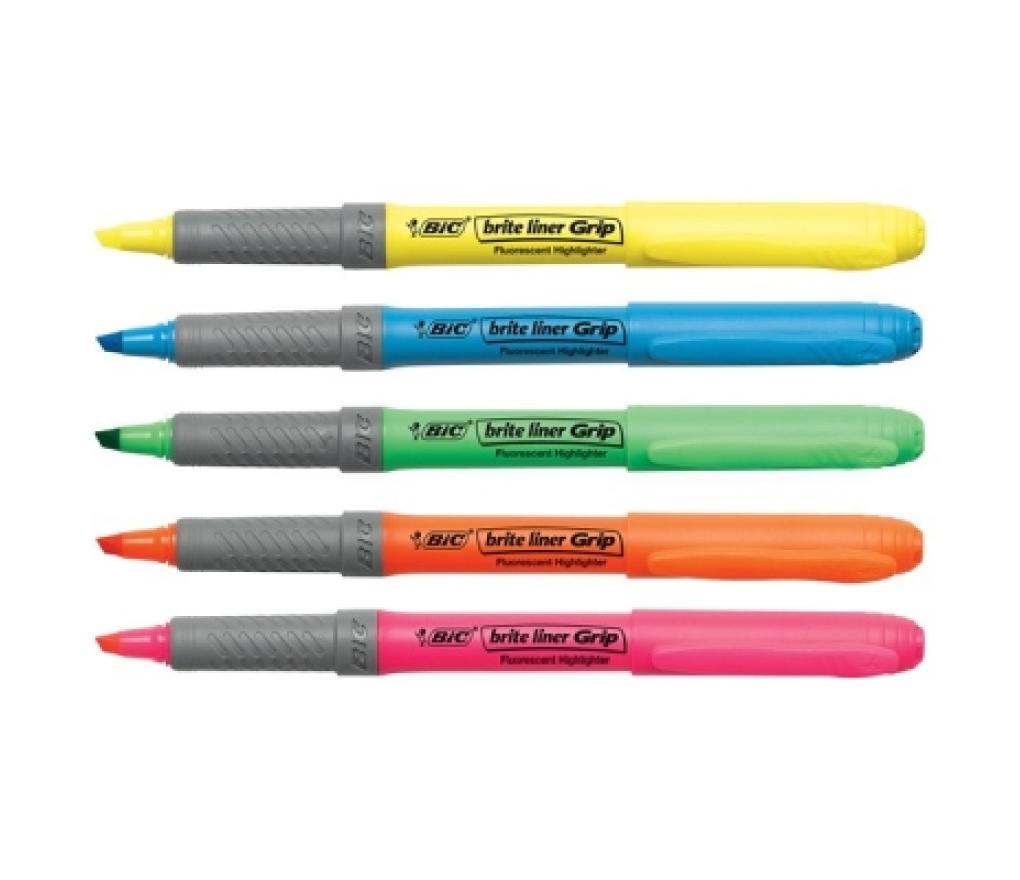 Fluostift Bic Briteliner Grip etui/5 - Per pak