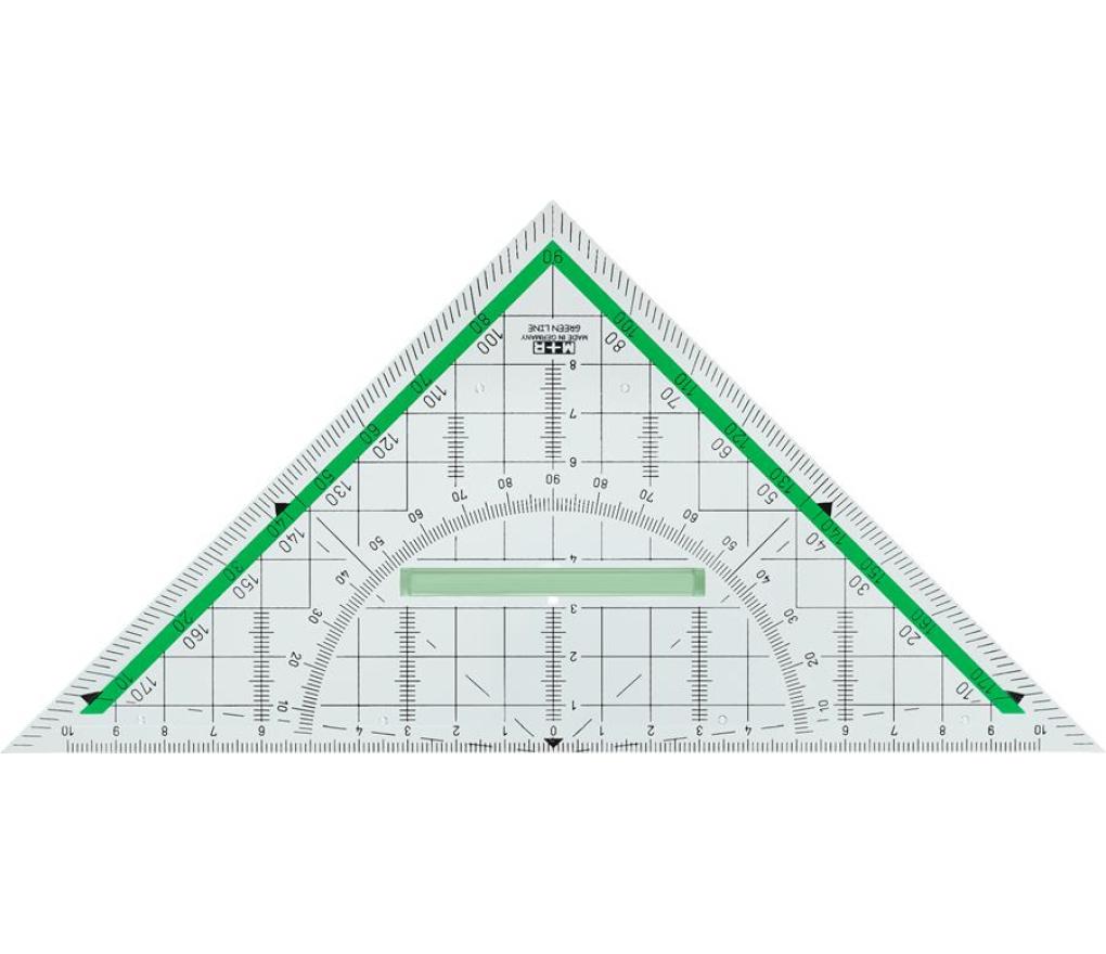 Geodriehoek 22 cm met handvat M+R green line zero plastic - Per stuk