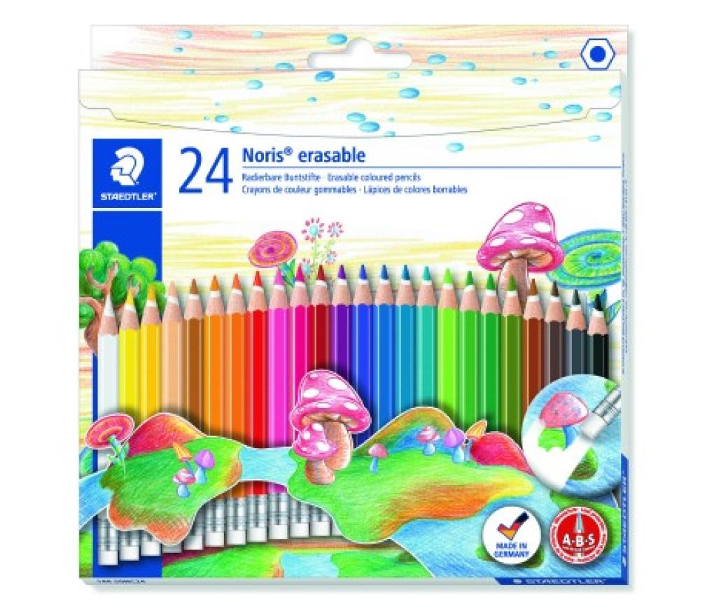 Kleurpotloden Staedtler Noris uitgombaar set/24 met gom - Per pak