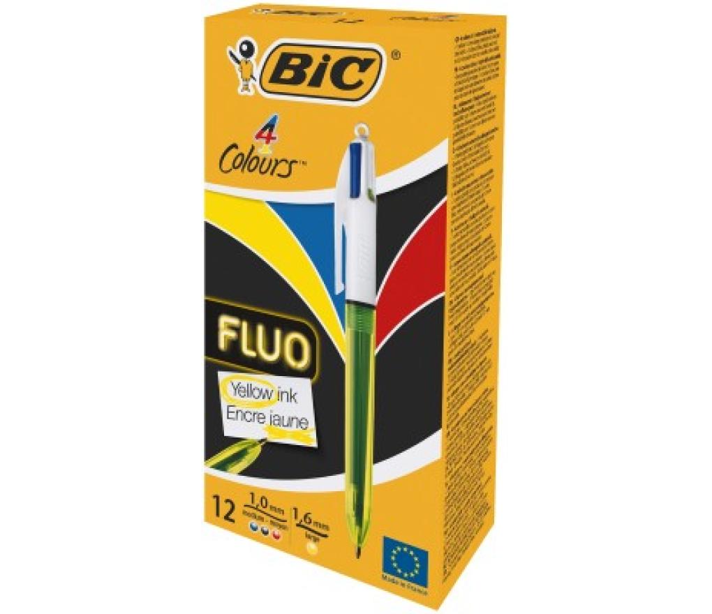 Kogelpen Bic 4 kleuren Fluo - Per stuk