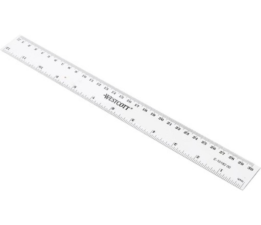 Lat 30 cm Westcott plastic neutraal met cm en inch verdeling - Per stuk