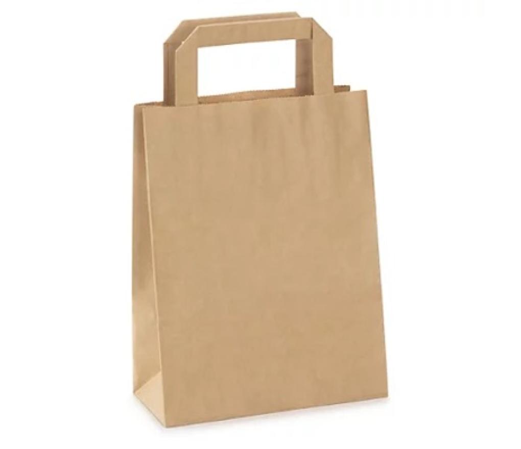 Draagtas met platte oren kraftpapier bruin 41 x 13 x 32 cm pak/250 - Per pak