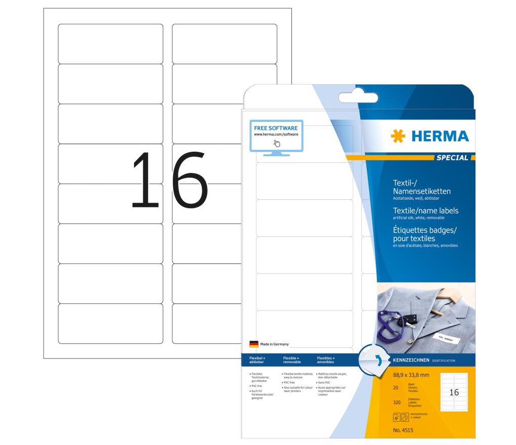 Etiket Herma 4515 naam/textiel 88,9 x 33,8 mm zelfklevend doos/320 - Per stuk