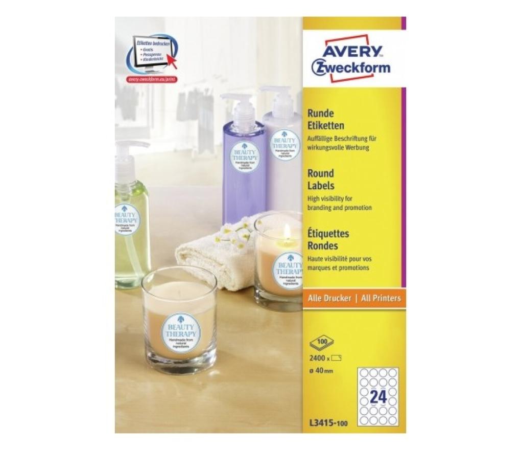 Etiket ILK Avery Zweckform L3415-100 rond dia 40 mm wit doos/2400 - Per pak