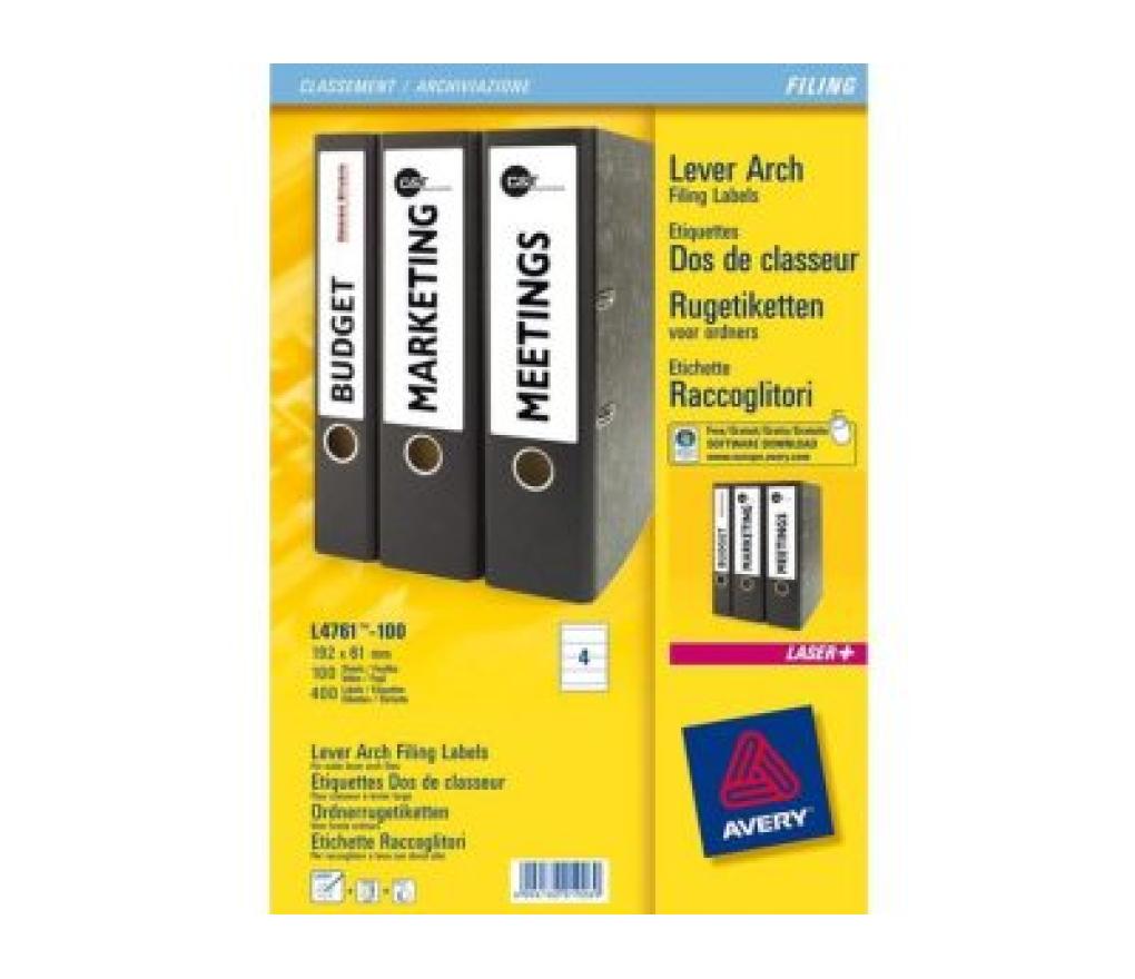 Rugetiket Laser Avery L4761-100 192 x 61 mm wit doos/100 vel - Per pak