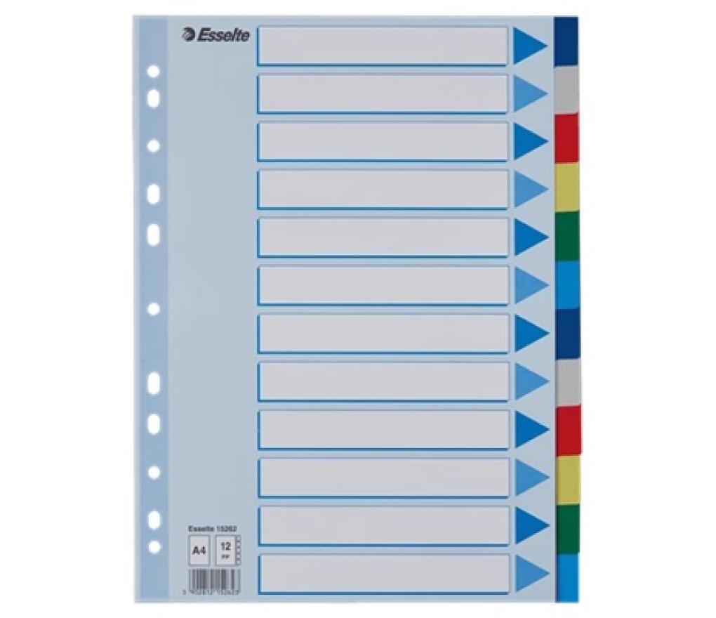 Tabkaart A4 12 posities PP Esselte - Per stuk