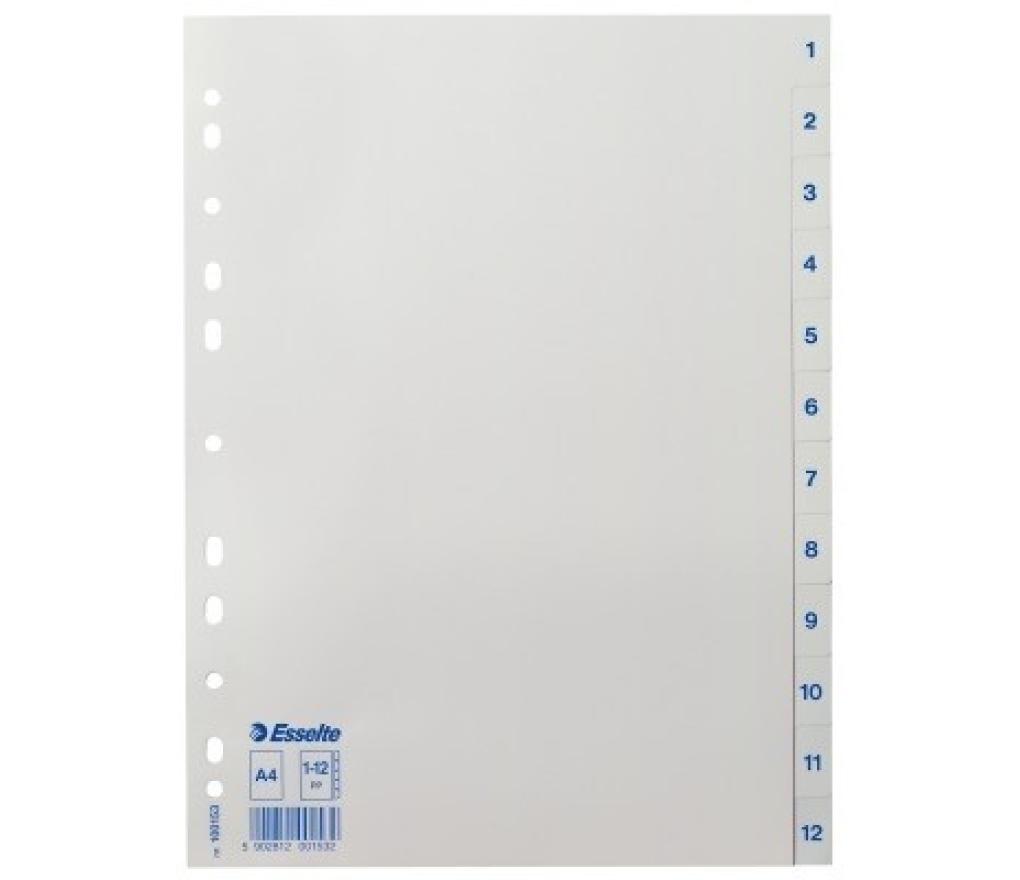 Tabkaart genummerd A4 1-12 PP wit Esselte - Per stuk