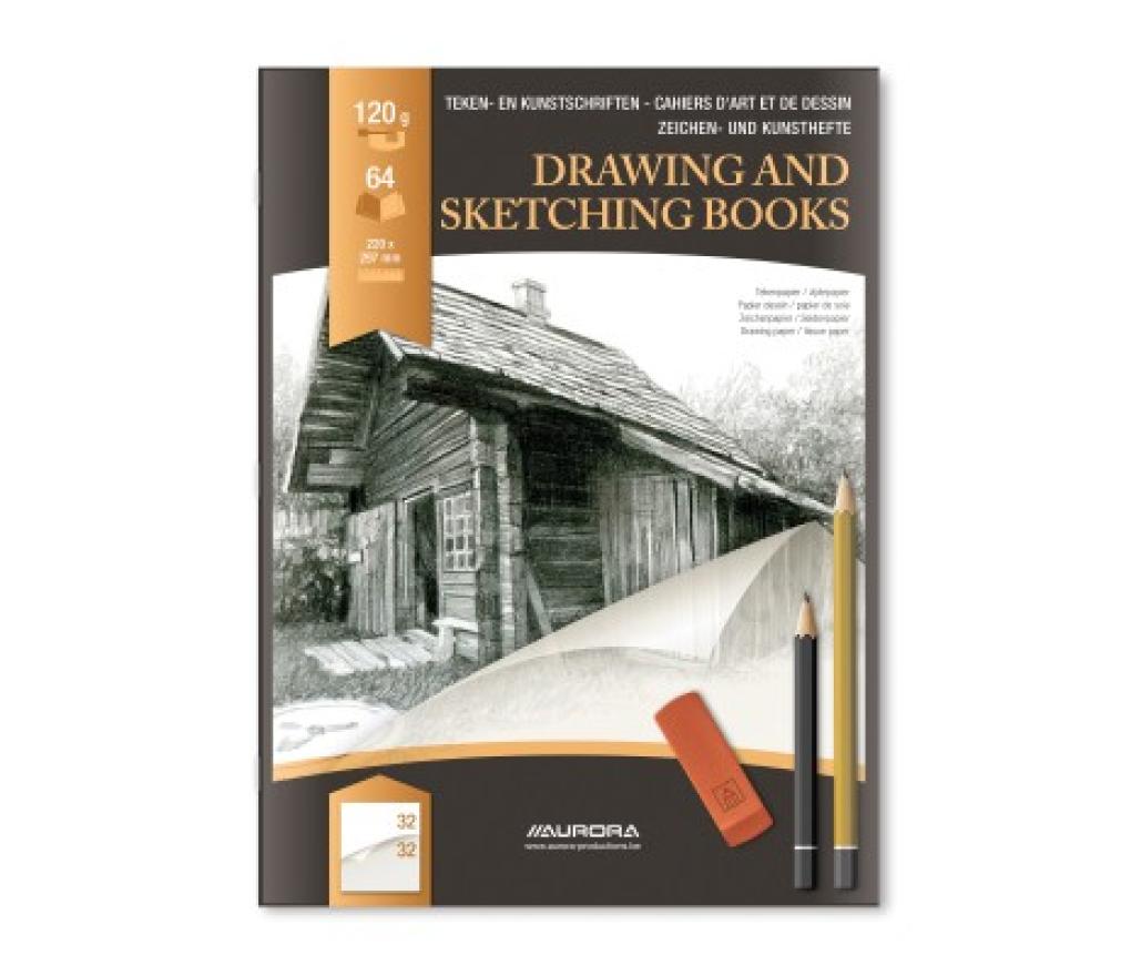 Tekenschrift 220 x 295 mm 120 g 32 blad blanco met zijdepapier - Per stuk