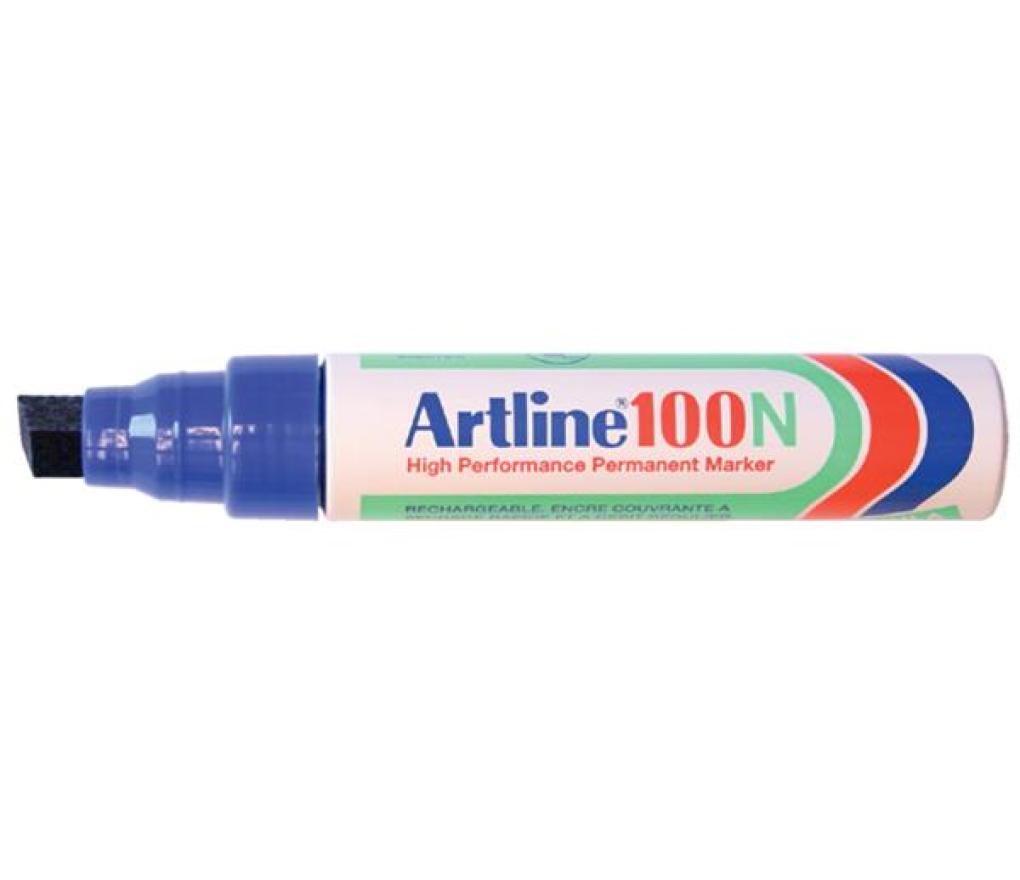 Permanent marker Artline 100 schuine punt 7,5 - 12 mm blauw - Per stuk