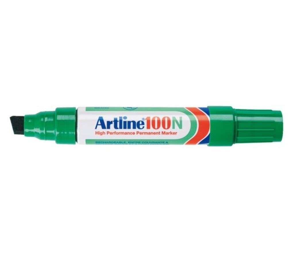 Permanent marker Artline 100 schuine punt 7,5 - 12 mm groen - Per stuk