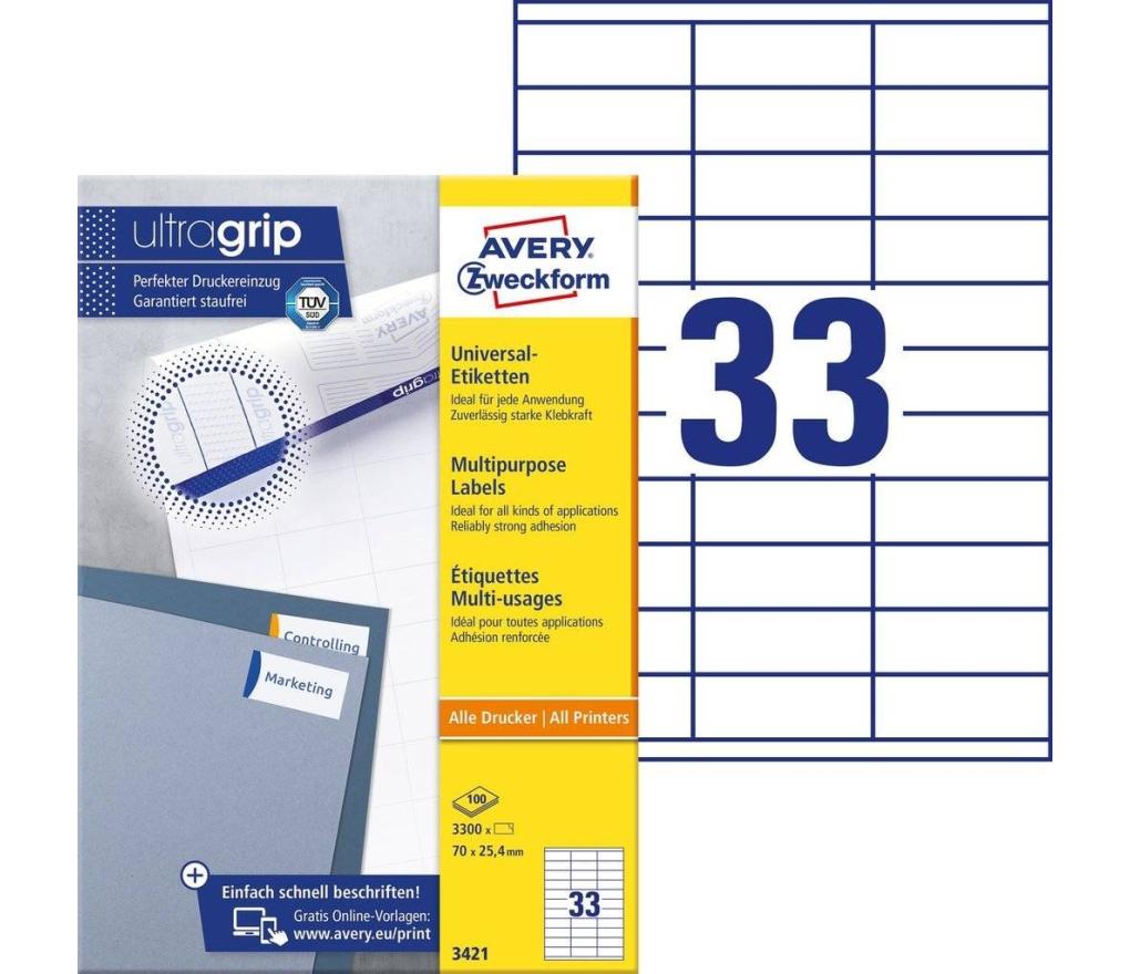 Etiket ILK Avery Zweckform 3421 70 x 25,4 mm wit doos/3300 - Per pak