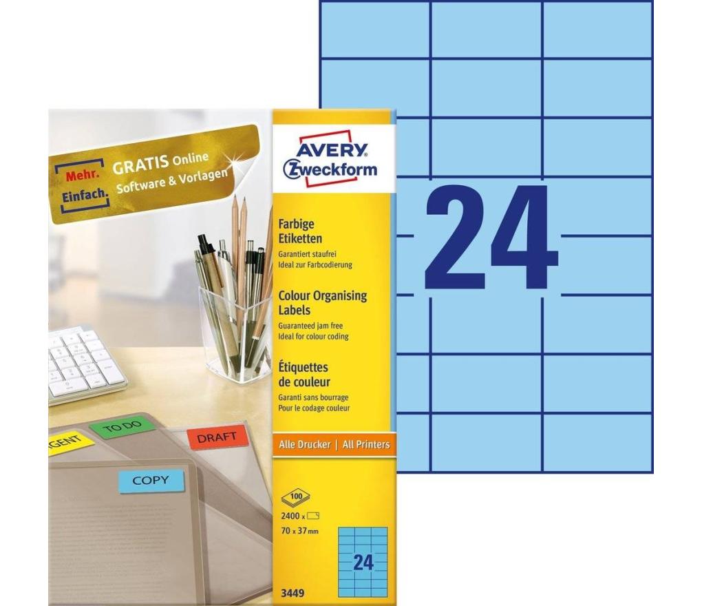 Etiket ILK Avery Zweckform 3449 70 x 37 mm blauw doos/2400 - Per pak